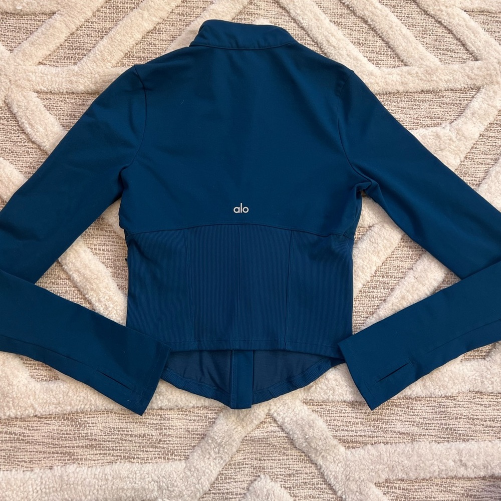 Alo Yoga Full Zip Corset Jacket Airbrush Size Small Eclipse Blue Sold out Color - Picture 5 of 9
